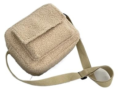 IRGVJIFR Fluffig väska plyschtyg kvinnors axel crossbody väska liten fluffig vinter kvinnlig handväskor, Khaki, En storlek