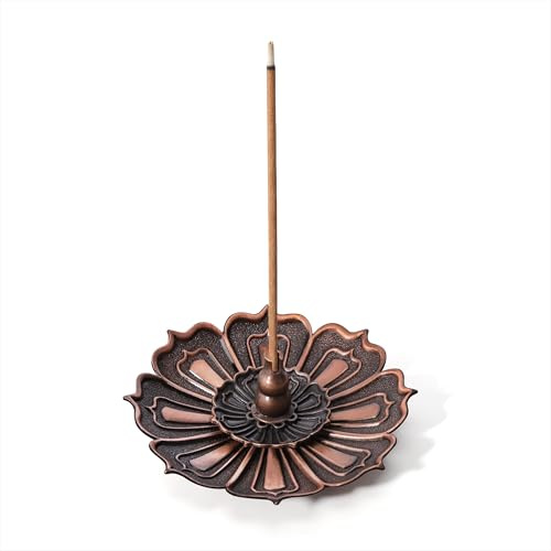 Porta-Inciensos de Metal Soporte de Incienso de Loto Quemador de Incienso Incienso Ash Catcher para el Hogar Sala de Yoga Sala de Meditación, Cobre