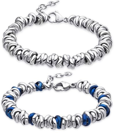 Dada Gioielli - Bracciale Donna Anelli Intrecciati a Nodino in Acciaio In Colori Diversi Idee Regalo Donna. Bracciali con Anelli Intrecciati ideali per tutte le idee Regalo (Multicolor Blu+Argento)