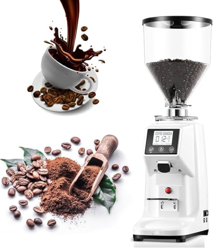 YXYLJOZ Moulin à café électrique Professionnel - 500 ml/1500 ML, 19 réglages de mouture, minuterie numérique, meules Plates 200 W pour Expresso, idéal pour la Maison et Les cafés (White)