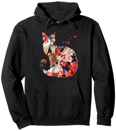 Gatto Origami Gatti Giapponesi in Fiore di ciliegio Giappone Felpa con Cappuccio