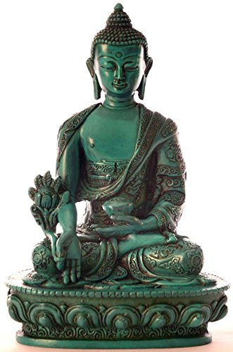 BUDDHAFIGUREN Statua del Buddha della Medicina 20 cm in resina turchese