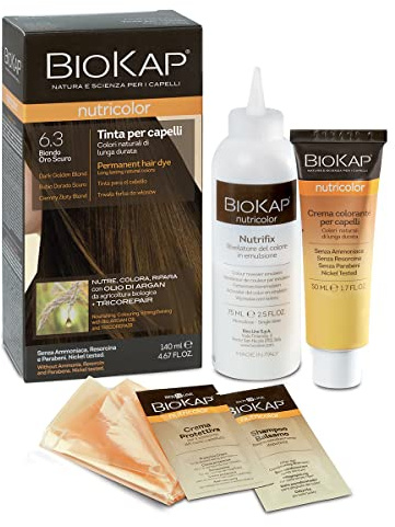 BIOKAP Nutricolor Haarfarbe 6.3 Dunkelblond Gold, Haarfarbe ohne Ammoniak, macht das Haar weich und glänzend, Haarfarbe mit natürlichen Farben, 140 ml