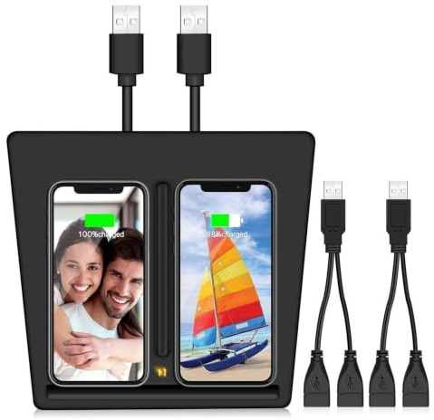 VXDAS Model 3 Wireless Charger, Wireless Phone Charger Dual Phones Charging Pad with USB Splitter for Tesla Model 3 Accessories (7pcs Storage Mat Set)