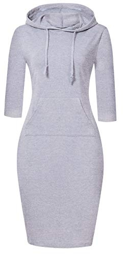 MISSKY Frauen Streifen Tasche Knielänge Slim Casual Pullover Hoodie Kleid, Grauweiß10#, S