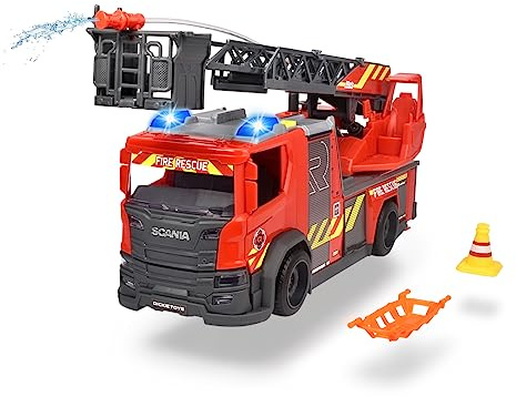 Dickie Toys Feuerwehrauto mit Drehleiter, Rosenbauer Feuerwehr, Licht & Sound, inkl. Batterien, ausziehbare Leiter, Freilauf