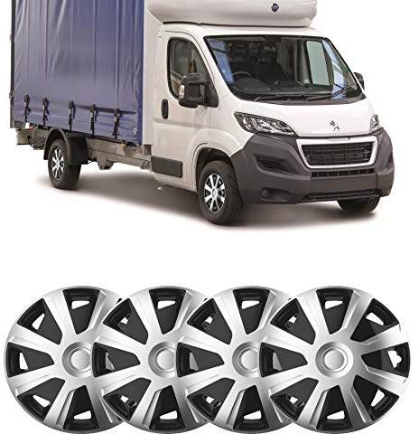 UKB4C 4 x 15 Silver Black Van Trim/Hub Caps Deep Dish Alloy Look fits Fiat Ducato