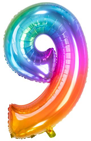 Folat Palloncino in alluminio Yummy Gummy Rainbow Numero 9-86 cm, Multicolore, 63249