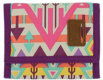 TOTTO - Cartera Juvenil, Modelo Tojal, con Sistema de Bloqueo RFID, con Monedero y 4 Tarjeteros, Tamaño Compacto de 9 x 2.2 cm, Cierre de Solapa, Versátil y Resistente, Estampado Blanco y Morado