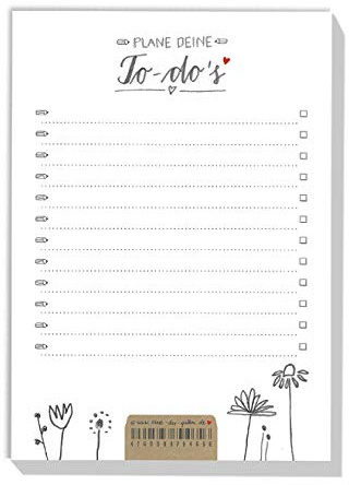 3er Set Organizer To-Do-Block - A6 Recyclingpapier Notizblock, Notizzettel, Einkaufsliste, 50 Blatt Design Abreißblock, Weiß Beige mit Blumen, klimaneutral produziert, für Küche, Büro, Team und WG