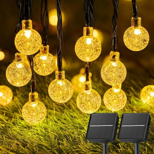 Brightown Solar String Lights Outdoor Waterproof, 2 Pack 60 LED 36.5 FT Each, Solar Powered Patio Lights with 8 Lighting Modes for Garden Yard Porch Wedding Party Decor (Warm White)