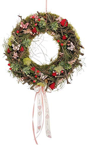 CREAFLOR HOME Türkranz ERDBEEREN mit Schleife rosa rot D. 35cm