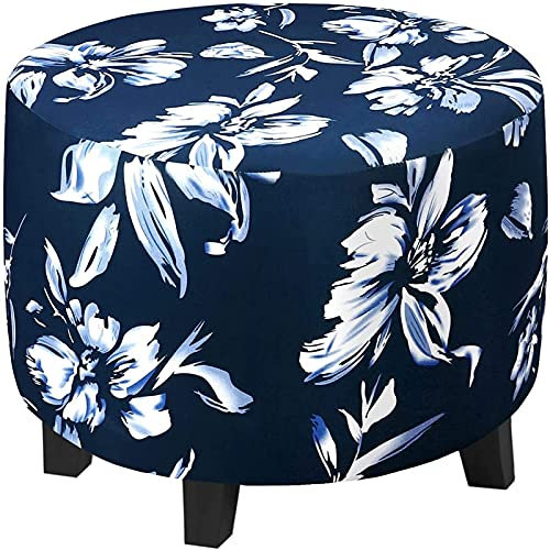 YCDZSW Stretchhusse für Ottomane, rund, aus Spandex-Jacquard-Stoff, waschbar, mit elastischer Unterseite, Marineblau, Größe L