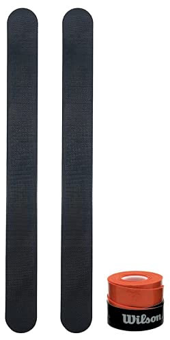 Protector para Pala de Padel Transparente Pack de Dos Unidades Protectores + Overgrip Wilson - Protector Pala Padel Transparente con Acabado Rugoso para Mayor Proteccion (2 Negros + Over Naranja)