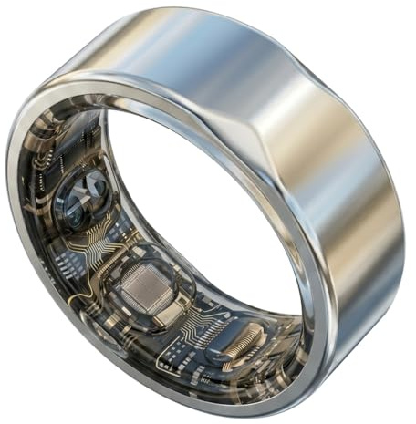 Eclipse RIng | Anillo Inteligente de Salud y Fitness Sin Suscripción | Monitorización de Sueño, SpO2, VFC, Frecuencia Cardíaca | Titanio y Acero | Batería 7-10 Días (Ice Silver, 11 (L))