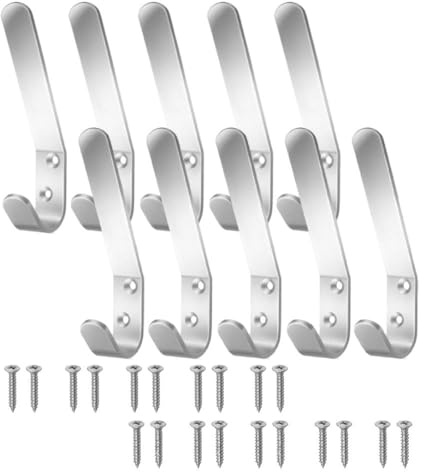 Aluminum Double Hat and Coat Hanger Hooks with Fixing Screws Pack of 10