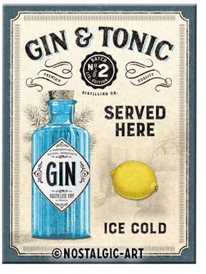 Nostalgic-Art Imán Retro para Nevera de 6 x 8 cm, Gin & Tonic Served Here – Idea de Regalo como Accesorio de Bar de Metal, diseño Vintage