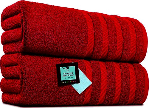 Förpackning med 2 extra stora badlakan (100 x 200 cm – 600 GSM) ren egyptisk bomull stor kroppslakan för badrum, strand, pool (röd, bomull)