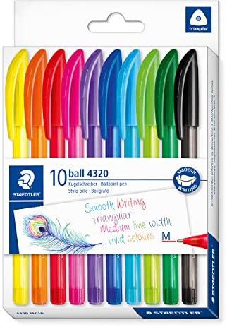 STAEDTLER 4320 MC10 Stick Rainbow Ballpoint Pen - Assorted Colours (Pack of 10)