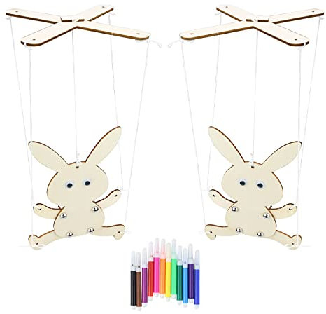 CHSEROK Herbst Basteln für Kinder, Bastelset Hase, Holz Basteln Kinder, DIY Osterhase Deko Bastel Set, mit 12 Stift+Selbstklebend Hasenaugen Auge, Kann Aufgehängt Werden