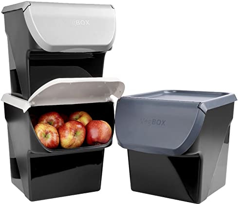 Vilde Lot de 3 bocaux de conservation pour pommes de terre, oignons, légumes, capacité 13 L, gris, gris cendré, anthracite