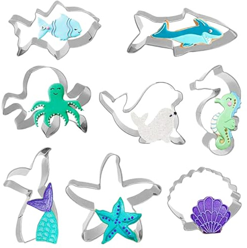 Cookie Cutters- 8Pcs Ocean Animal Cookie Cutters Set, Stainless Steel Sea Creature Shapes for Baking, Fondant & Biscuit Decorating - Perfect for Birthday Parties & Beach Themes