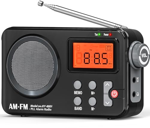 Tendak Radio Portatili FM/AM, Radiolina Portatile Piccola, Radio a Pile,Con un'eccellente qualità del suono, Schermo grande, sveglia, timer, radio a transistor alimentata via USB - noir