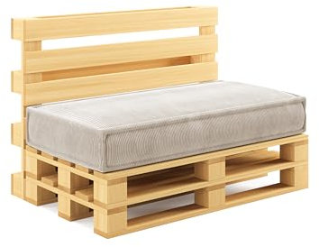 chilly pilley® Palettenkissen Palettenauflagen aus Cord für EU-Paletten - Abnehmbarer Bezug - Sitzkissen - Rückenlehnenkissen viele Farben (Sitzkissen 120x60, Creme)