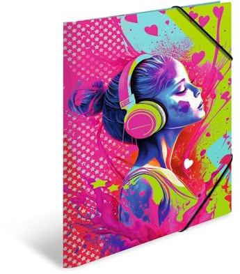 HERMA Sammelmappen A3 Musik Mädchen Set, 3 Stück, Kinder Eckspanner-Mappen aus Pappe mit Kunst Motiv, Gummizug, Innenklappen und Innendruck für Jungen und Mädchen