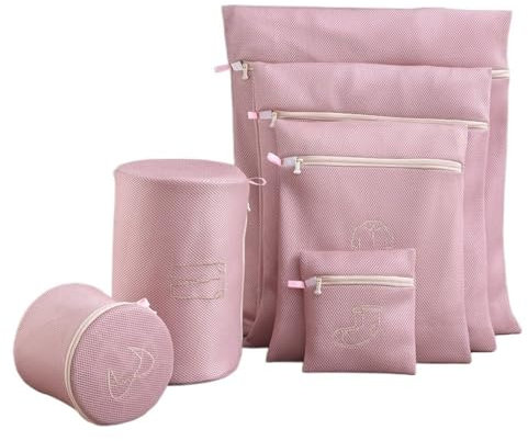 Wäschesack 6-Größen-Set, Stickerei, Waschmaschine, Wäschesack, Unterwäsche, BH, Socken, Wäschenetz, große Kapazität, Kleidungsaufbewahrung, Wäsche-Organizer Wäschetasche (Color : 6pcs Pink)