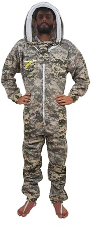 URBANSBEE Combinaison Apiculteur Professionnelle Ventilée avec Chapeau Motif, Chapeau Intégré et Grandes Poches - Vêtements de Protection pour Apiculture, Anti-Ponction API, Naturel Respirant