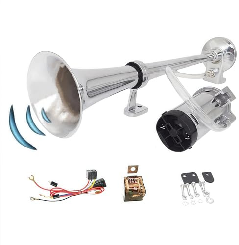 YIYIDA Auto Horn Autohupe LKW Horn Einzeltrompete 24V Car Horn Lauter Klang Lufthorn Autohupe Schiff Horn Lautsprecher silber Chrom Zink Lufthorn mit Kompressor Air Horn für 24V Auto LKW Boot etc