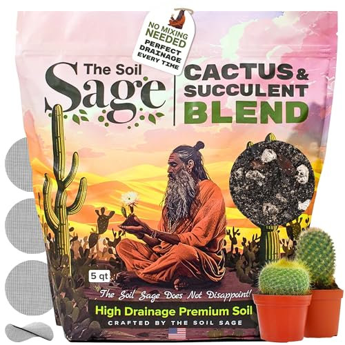 The Soil Sage 5Qt Premium High Drainage Cactus Soil for Cactus and Succulents with Mycorrhizae Mushrooms - Meticulously Hand Blended, Ready to Use - Made in USA