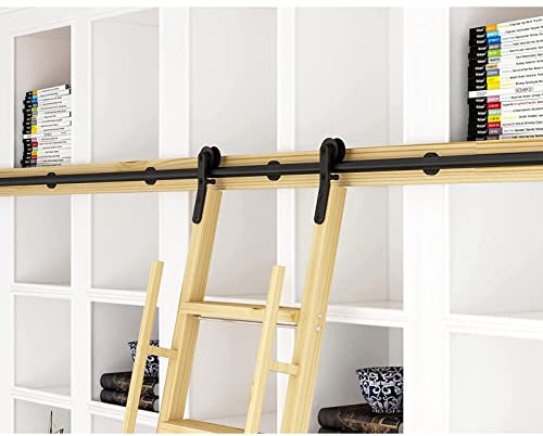 LDTTYRC Rollleiter-Hardware-Bibliothek - Schiebetürbeschläge für Scheunentore, Bibliotheks-Schiebeleiter-Zubehör (mit Rollen), Rollleiter aus rundem Stahlrohr für den Kleiderschrank, für/Dachboden/B