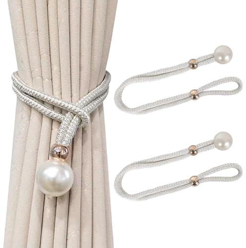 Homirty 2 Piezas Alzapaños Sujeta Cortinas, Cordones de Sujeción Cortinas, Sujeta Lazos de Cortina de Tejido, Alzapaños de Cortina Perla, Recoge Cortinas para Decoración Abrazaderas Cortinas, Blanco