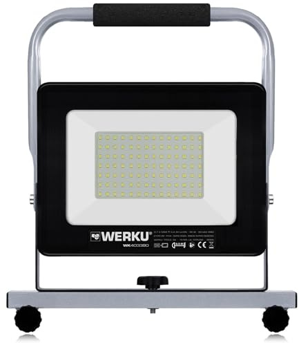 Werku® WK403390 Proyector LED Luz Trabajo Inalámbrico | Calidad Profesional Potencia 50 W Protección IP54 Tecnología SMD Luminosidad 3500 LM Alcance Haz 30 M Con Batería