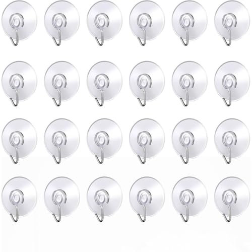Lot de 24 Crochet Muraux avec Ventouse d'Aspiration,Ventouse Vitre,Ventouses Plastiques avec Crochet Ronde,pour Salle de Bains et Cuisine,Crochet Ventouses