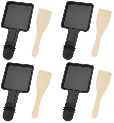 Padella per fusione di formaggio, 4 pezzi, antiaderente, per raclette, per formaggio, per barbecue all'aperto, con spatola, per cucina, ristorante, campeggio