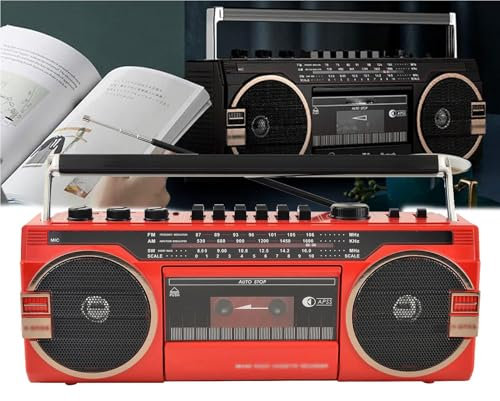 OZTYSGXM Classic 80s Style Retro Bluetooth Cassette Recorder, 5.0 Bluetooth Speakers, Dual Power Supply, Cassette Tape Player Recorder Boombox for Family Gatherings,Red