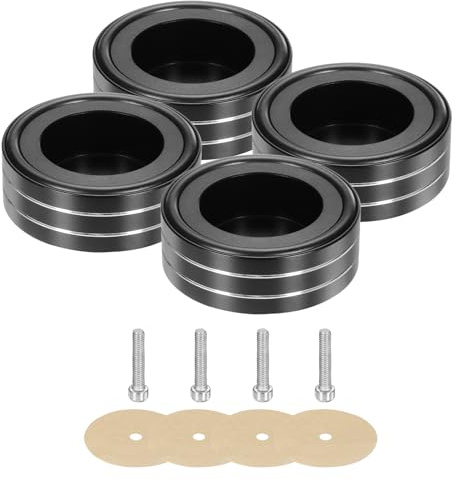 QUARKZMAN 8 Stück Lautsprecher Füße Schwingungsdämpfer 58 mm x 22mm Aluminium Stoßdämpfer Isolationsfüße mit M4 Schrauben für HiFi Schränke Verstärker Subwoofer Plattenspieler Schwarz