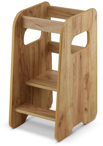 defiPad Torre Montessoriana bambini da 1 anno - Stabile e sicura, Altezza regolabile 3 livelli - Sgabello cucina - Torretta montessoriana/Torre di apprendimento - Learning tower - Rovere