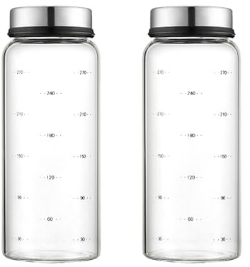 Yitexin 2 delar 300 ml salt- och pepparkar i glas, kryddburkar i rostfritt stål med 3 justerbara lock och skala, påfyllningsbar saltkar dispenser kryddbehållare (300 ml, 2 st)