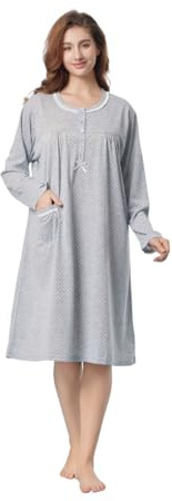 Camicia da notte a pois da donna, taglie forti, manica lunga, 2XL-6XL, Lilla, 6XL