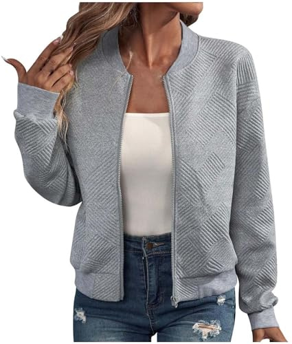Sommerjacke Damen Bomberjacke Zipper Sweatjacke Übergangsjacke Blouson Leichte Kurz Pilotenjacke Einfarbig Jacke Dünne Langarm College Jacket Mädchen Fliegerjacke Sommer Damenjacke Wanderjacke