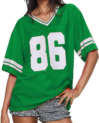 Cusghjbsg - Maglietta da donna per basket estiva a maniche corte con scollo a V, stampa con numeri, oversize, jersey ampio, pullover da strada, M