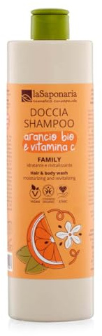 La Saponaria | Doccia Shampoo Biologico Family 500ml – Arancio Bio & Vitamina C – Idratante, Rivitalizzante e Delicato – Ideale per tutta la Famiglia e per Pelli Sensibili