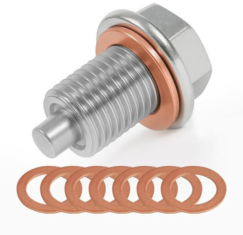 Tappo di Scarico Olio Magnetico M14x1,5 con 8 Rondelle in Rame, Tappo Magnetico in Acciaio Inox per Auto Moto Barca, Vite di Scarico per Coppa dell’Olio