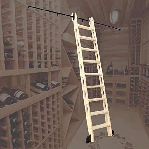 Kit complet de quincaillerie pour porte de grange coulissante pour échelle de bibliothèque – Ensemble de rails de décoration d'intérieur rustiques avec rouleau de sol, installation facile (poubelle