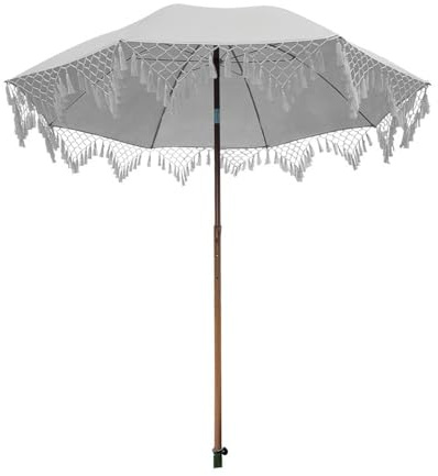 GFYHTN Parasol de Plage 200 cm avec Franges, Parasol de Jardin à réglable en Hauteur et Inclinable, Protection Solaire UPF 50+