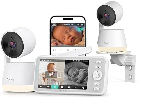 Dr.Care LumiVie Cámara Vigilancia Bebé WiFi Inteligente con 2 Cámaras - Pantalla 5 1080P 2K, Control App, Modo Privacidad, Batería 5000mAh, Alertas Llanto y Movimiento, Visión Nocturna, Alcance 390M